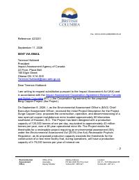 First page of Substitution request letter from the Environmental Assessment Office to the Impact Assessment Agency of Canada
